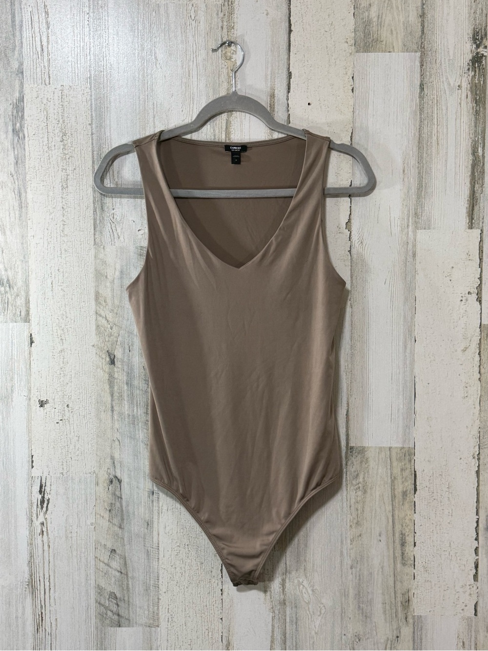 Express Body Contour Bodysuit Low Neck Sleeveless Shape Wear Taupe